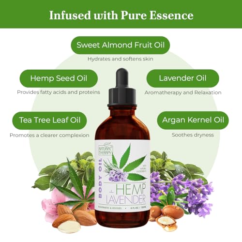 Natural Therapy Hemp & Lavender Body Oil ? Moisturizing Body Oil ? Hydrate & Soften Skin ? Increase Skin Elasticity and Provide Anti-Aging Support (4 Fl.Oz)