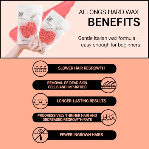 Allongs hard wax 200g | Waxing Beads for women men Professional Salon Quality | Perfect for Full Body | Facial | Brazilian Bikini | and Legs at Home Wax Refill (pink) Korean Beauty Olive Young