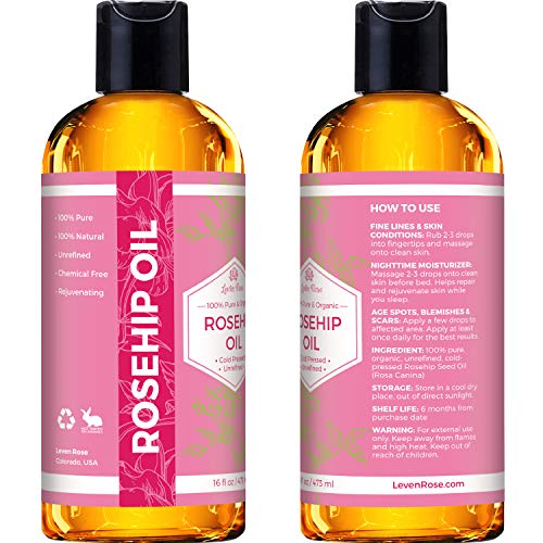 Leven Rose Rosehip Seed Oil for Face 16 oz - Pure Rosehip Oil for Face - Unrefined Cold Pressed Rose hip for Body - Nighttime Face Moisturizer for Hair, Skin & Nails