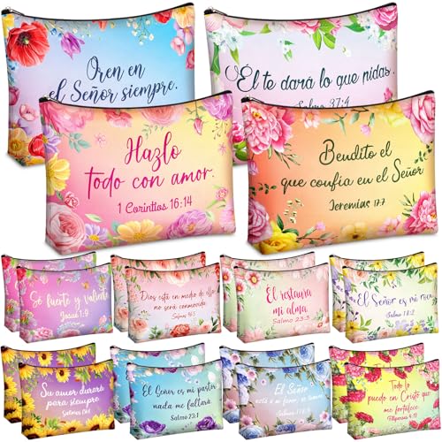 Kacctyen Spanish Christian Cosmetic Bags Bulk Mother's Day Church Gifts Spanish Christian Gifts for Women Bible Verse Pencil Pouch Makeup Bag Regalos Religiosos Para Mujer(24 Pcs,Classic Style)
