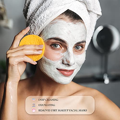 Patelai 300 Pack Facial Cleansing Sponges Bulk, Compressed Soft Round Makeup Removal & Exfoliating Sponge Pads for Women, Pink, Purple, Blue, Yellow, Green