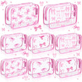 Kacctyen 8 Pcs Coquette Bow Makeup Bags Pink Clear PVC Skincare Cosmetic Bags Waterproof Travel Toiletry Zipper Pouch for Women Girls Coquette Bachelorette Party Favors