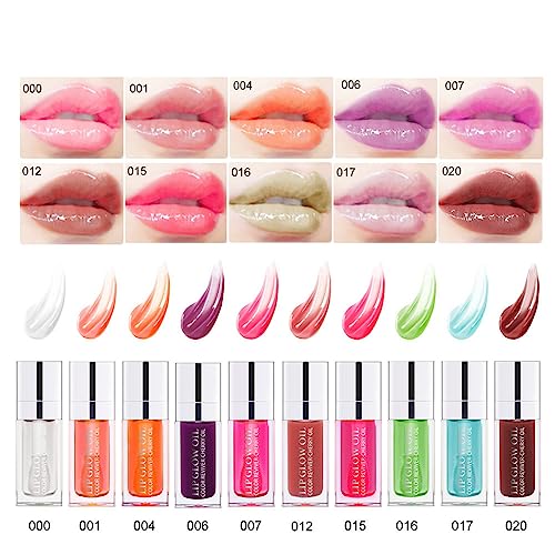 MAEPEOR Hydrating Lip Glow Oil 10 Colors Moisturizing Oil Gloss Non-sticky Transparent Long Lasting Nourishing Tinted Lip Balm with Big Brush Head (IColors 06)