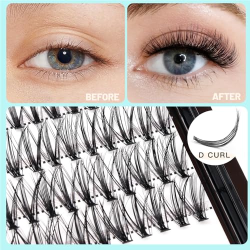 200Pcs 20Roots Individual False Lashes Mixed 8-10-12-14mm/9-11-13-15mm/10-12-14-16mm/16-18mm/18-20mm 0.07 Thickness Natural Cluster Eyelashes Makeup Volume Eye Lash Extensions (8-10-12-14mm)