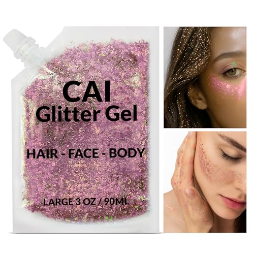 Face, Body & Hair Glitter Gel ? Halloween Glitter for Kids and Women ? 3 Oz Cosmetic-Grade Gel w/Moon & Stars for Festivals & Halloween Party, Easy Apply & Wash Off - Rose 1Pack