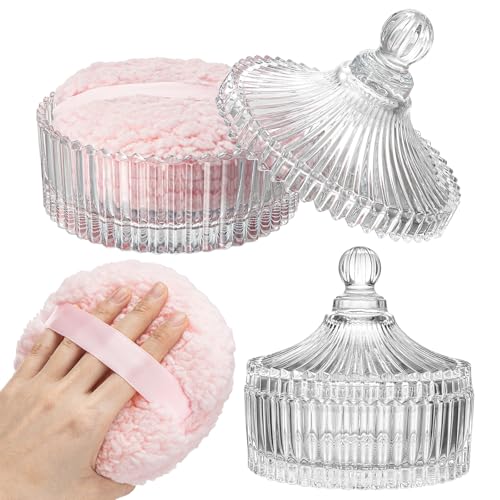 2 Pcs Extra Large Body Powder Puff and Container, 6 Inch Dusting Powder Container with Puff, Body Powder Container and Oversize Soft Washable Powder Puff for Women