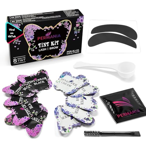 PERMANIA Lash Color Kit, Professional Natural Black Brow Color Lasts up to 4 Weeks for Newbie & Pro Kit Fast Quick Coloring (with silicone eye patch)