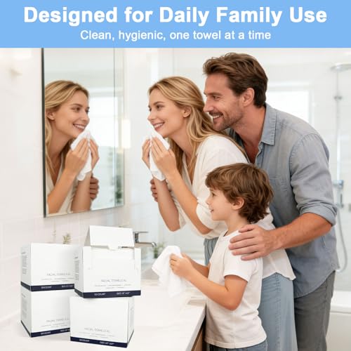 200 Count Disposable Face Towels ? Value Pack Extra Thick Biodegradable Facial Cleansing Towels ? Lint Free Dry Wipes ? Soft Makeup Remover Cloth for Sensitive Skin