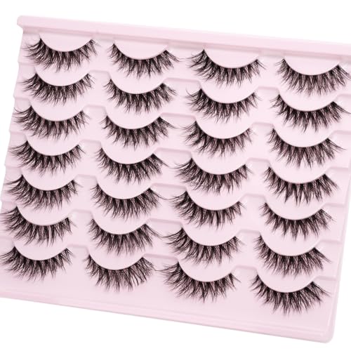 False Lashes Natural Look Eyelashes - 14 Pairs 14mm Faux 3D Mink False Eyelashes Natural Looking Fluffy Cat Eye Wispy Strip Lashes Pack by EMEDA (T06£©