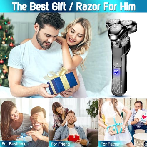 Electric Razor for Men, LED Display 100% Waterproof Cordless Razor, Wet/Dry Shaving,Electric Shaver for Men Includes Nose Hair Trimmer Beard Trimmer Travel Shaver