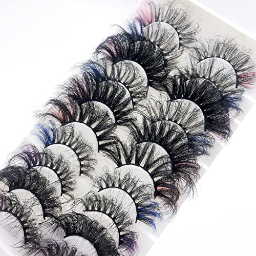 IFLOVEDEKD 10 Pairs Russian Strip Lashes With 5 Colors 25mm Mix Wispy Faux Mink Eyelashes Fluffy Long False Reusable D Curl Lash Strips