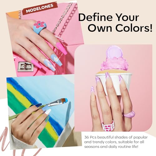 modelones 40 Pcs Gel Nail Polish Set, 36 Colors Easter Red Nude Brown Green Pink White Black Gel Nail Polish Kit Purple Blue Nail Art with Base Coat& Matte Glitter Glossy Top Coat DIY LED Gift