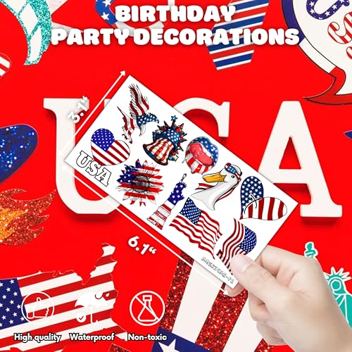 100PCS USA Patriotic Temporary Tattoos ? American Flag 4th of July Party Decorations, Freedom Theme Supplies, Fun Favors & Stickers for Kids Adults, Birthday or Independence Day Prizes