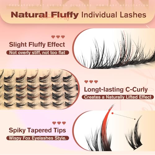 Manga Lash Clusters Cat Eye Cluster Eyelash Extensions Anime Individual Lashes Wispy Eyelash Clusters Fairy Lash Extension Fox Eye Cluster Lashes Spider Lash Cluster by EEFOFNN (10-16mm,D Curl)