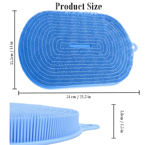 Silicone Shower Foot and Back Scrubber Mat - 21.3" Foot Massager ,Strong Suction Cups Non-Slip, Hands-Free Dead Skin Remover & Exfoliator for Elderly & Pregnant Women, No Bending Required (Blue)