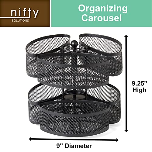 Nifty Organizing Carousel ? Black Powder Coat Finish, Spins 360-Degrees, Cosmetic Bathroom or Bedroom Vanity Storage, Beauty Supplies Organizer, Lazy Susan Platform