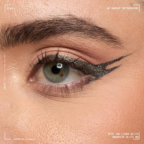 NYX PROFESSIONAL MAKEUP Epic Ink Glitz Liner, Waterproof Metallic Liquid Eyeliner with Vegan Formula - Graphite Glitz (Shimmer Graphite Black)