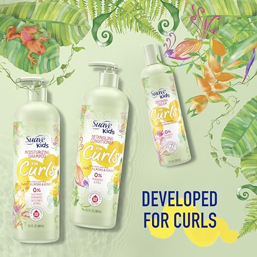 Suave Kids Natural Sweet Almond Honey Curly Hair Detangling Conditioner, Tear Free, No Parabens, No Dyes, 16.5 Oz Pack of 4
