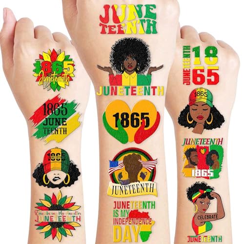 96 PCS Juneteenth Temporary Tattoos ? African American Party Decorations, Black History Month Supplies, Afro American Stickers for Kids Adults Party Favors Gifts Decor