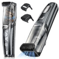 Advanced Vacuum Beard Trimmer for Men: Vacuum Mustache Trimmer with Precision Knob, Adjustable 20mm Length Settings, 2 Combs, IPX6 Waterproof-Rechargeable Vacuum Trimmer for Beard, Black