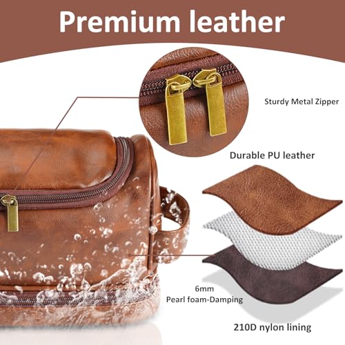 Personalized Initial Toiletry Bag for Men, Monogrammed Engraved Mens leather Toiletry Travel Bag,Unique Gift for Him, Dad, Groomsmen, Birthday, Anniversary, Father, Son, Husband