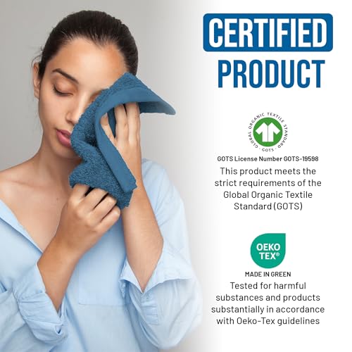 Organic Cotton Wash Cloths Plush Feather Touch Quick Dry Wash Cloths Pack of 12 GOTS & Oeko- TEX Certified | Premium Soft, Absorbent, Small Hand Face Towels Wash Rags? Turquoise