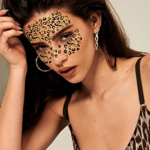Leopard Print Temporary Tattoos Cheetah Print Fake Tattoos Mixed Styles Tiger Tattoos Cute Animal Print Stickers Waterproof Leopard Face Halloween Tattoo for Boys Girls Body Art Makeup 8 Sheets