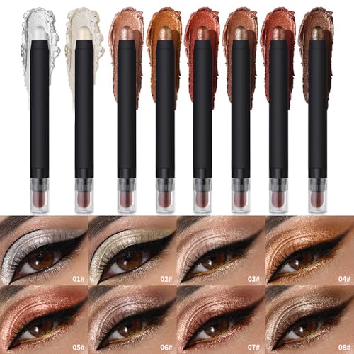 Shimmer Eyeshadow Stick ?Mocha Taupe Dual-Ended Creamy Pearl Eye Shadow Pencil with Built-In Smudger, Waterproof Long-Lasting High Pigment Eye Makeup for Smooth Glide 08#