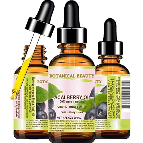Botanical Beauty? ACAI BERRY OIL 100% Pure Natural Virgin Unrefined Cold Pressed Carrier Oil. 1 Fl Oz 30 ml for Face, Skin, Hair, Lip, Nails. Rich in Vitamin E