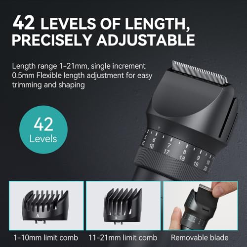 Beard Trimmer for Men - Professional 42 Adjustable Length Settings Hair Clippers, Christmas Gift Body Hair Trimmer for Men Precision Shaving Facial Head Nose Trimmers LED Display Mustache Trimmers