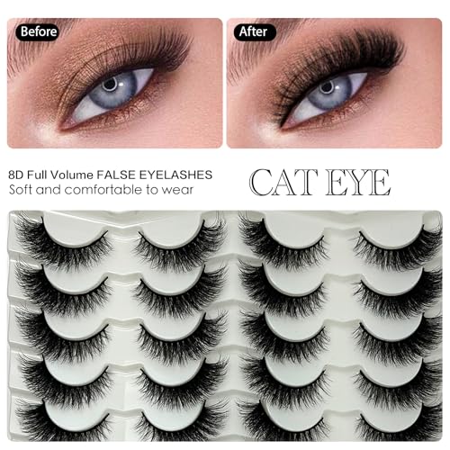 Cat Eye lashes Natural Look Short Fox Cateye Fluffy Strip Lashes Pack 3D C Curl Soft Faux Mink Fake Eyelashes