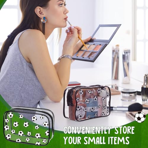 Kacctyen 36 Pcs Soccer Clear Makeup Bag with Zipper Bulk Sport Goodie Clear PVC Pouch Organizer Waterproof Travel Case for Woman Team Gifts Birthday Decorations Supplies