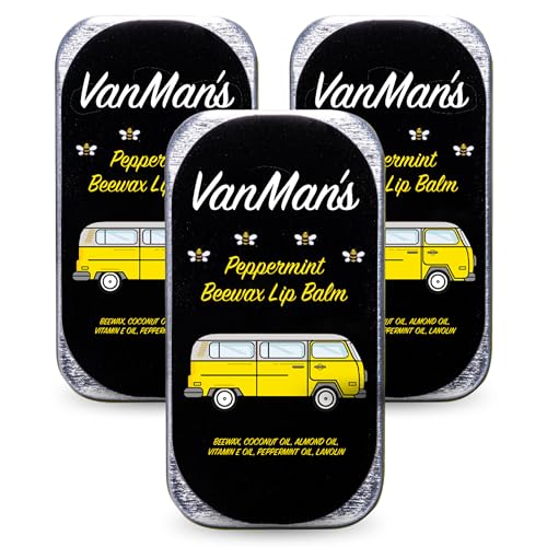 Vanman¡¯s - Handmade Peppermint Beeswax Lip Balm (3 Pack) - Peppermint Lip Balm with Rosemary, Almond and Coconut Oil - Bee Balm with Vitamin E - Ideal for Dry Lips - 2 oz