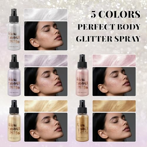Body Glitter Spray for Hair & Face - Shimmer Makeup Spray with Glitter for Women & Kids, Non-Sticky Glitter Hairspray for Parties, Halloween & Cosplay, Lasting Sparkle 2.7 Fl Oz£¨White£©