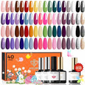 modelones 40 Pcs Gel Nail Polish Set, 36 Colors Easter Red Nude Brown Green Pink White Black Gel Nail Polish Kit Purple Blue Nail Art with Base Coat& Matte Glitter Glossy Top Coat DIY LED Gift