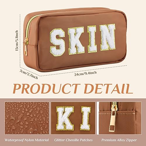 Cunno 4 Pcs Preppy Makeup Bags Chenille Letter Stuff Bag Nylon Cosmetic Pouch Cases with Zipper for Women Travel Toiletry