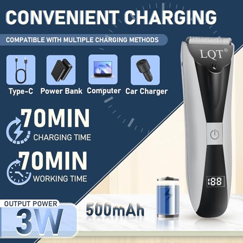 Pubic Hair Trimmer for Men with LED Display, Waterproof Body Groomer & Bikini Shaver, Type-C Rechargeable with LED Light, Ideal Christmas & New Year Gift for Men