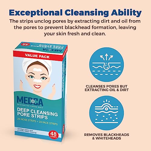MEDca Deep Cleansing Blackhead Pore Strips - Pack of 48 Peel - Off Blackhead Remover and Pore Unclogging Strips for Nose and Face, Chin, Forehead & Healthier Looking Skin