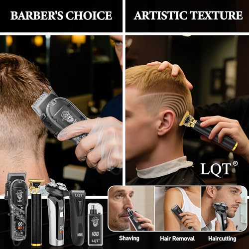 Hair Clippers for Men, 5-in-1 Professional Cordless Transparent Plastic Clipper Set Beard Trimmer Body Trimmers Electric Razor Nose and Ear Hair Trimmer with Bag, Men's Birthday Easter Gifts