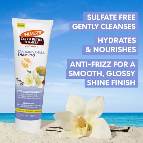 Palmer's Cocoa Butter Formula, Tahitian Vanilla Hair Shampoo,(10.6 Fl Oz), Hydrating & Moisturizing Shampoo with Vitamin E & Acacia Honey for Shine, Smoothness & Frizz Control, All Hair Types