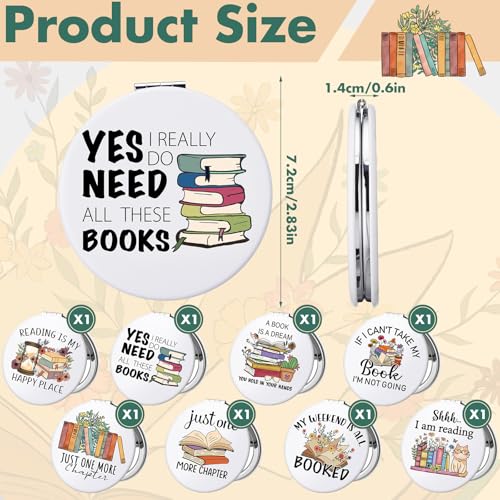 Weysat 8 Pcs Book Club Gifts Book Lovers Compact Mirror for Women Portable Makeup Pocket Mirror for Mother's Day Lovers Teacher Adult Women Librarian Bookish Club Gifts Graduation Party Supplies