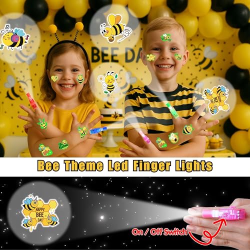 72 PCS Bee Party Favors ? 48 PCS Luminous Tattoos & 24 PCS LED Finger Lights Combo ? Birthday Goodie Bag Fillers, Party Supplies, Gifts Light Up Toys Glow In The Dark for Boys and Girls