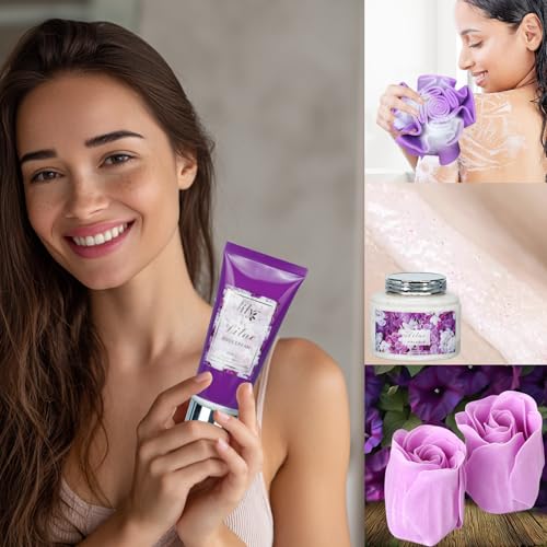 Mothers Day Gifts for Women - 9 Pcs Lavender Bath and Body Gift Basket Set for Women, Gift Baskets | Christmas, Birthday, Valentines Day Gift for Her, Perfect Gift for Mom All Occasion Gifts for Her
