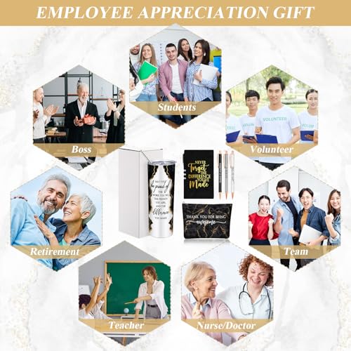 Domensi 6 Pcs Employee Appreciation Gift Set for Women Female Thank You Gift May You Be Proud 20 oz Rustic Marble Sign Tumbler Makeup Bag Journal for Nurse Lady Work Business(Black)