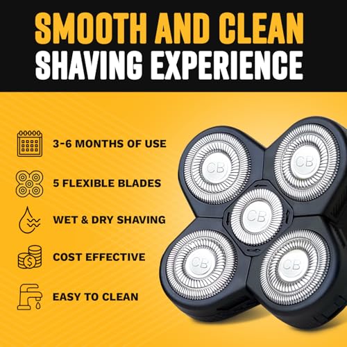 Replacement Shaver Head, Universal Rotary Wet & Dry 5-Blade Head for Coarse Hair, Skull, Face, Body, Arms, Legs, Back, Chest, 1 Unit, The Cut Buddy