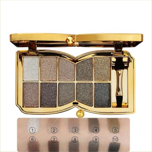 Glitter Eyeshadow Palette 10 Colors Shimmer Eyeshadow Palette Highly Pigmented Gold Pigmented Shimmer Glitter Long Lasting Waterproof Eye Shadow (5# Champagne Color)