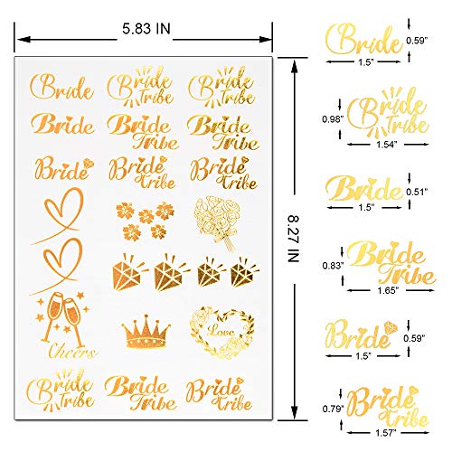 Bachelorette Party Tattoos, Bride Tribe Metallic Temporary Tattoos for Bride & Bridesmaid (69 Tats)