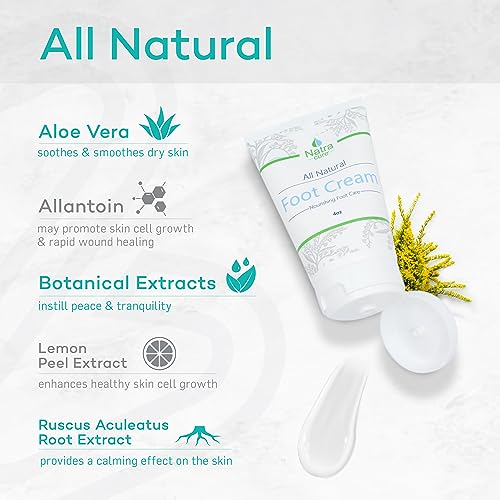 NatraCure Foot Repair Cream for Dry Cracked Heels & All Natural Foot Lotion for Dry Cracked Tired Feet Relief ? Foot Moisturizer Pedicure Lotion & Foot Crack Cream for Foot Softening Treatment ? 4 oz