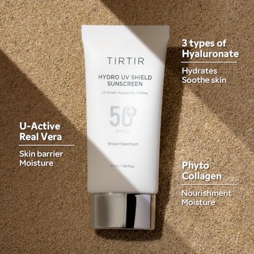 TIRTIR Hydro UV Shield Sunscreen | SPF 50+ Broad Spectrum UVA UVB Korean No White Cast Face Sunblock, 1.69 Fl Oz (Pack of 2)
