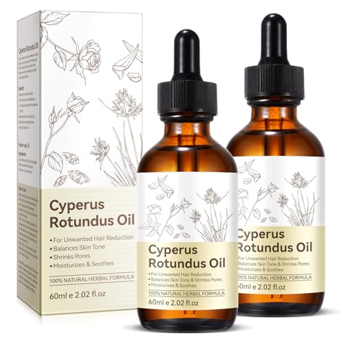 2-Pack Value Bundle: Cyperus Rotundus Oil for Unwanted Hair Reduction - Slows Body Hair Growth, Balances Skin Tone & Moisturizes | 100% Pure for All Skin Types (2.02 Fl Oz Each)